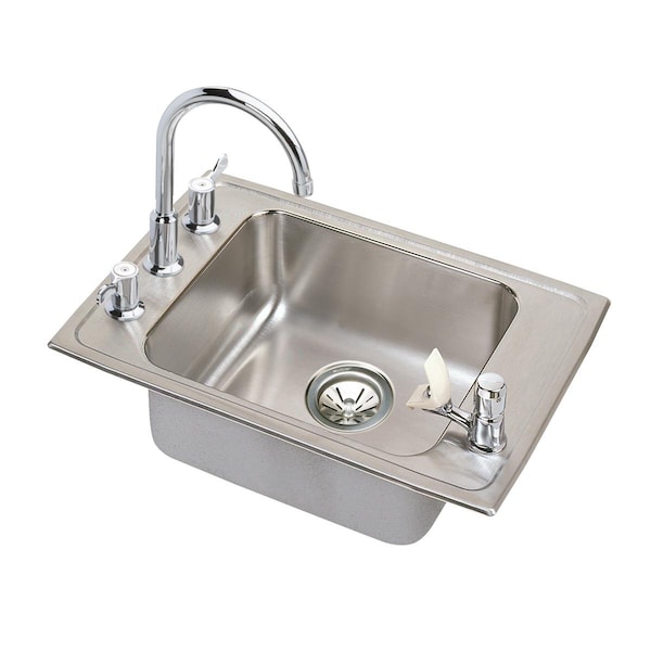 Lustertone Stainless Steel 31X19-1/2X4 Single Bowl Top Mount Classroom Ada Sink + Faucet/Bubbler Kit